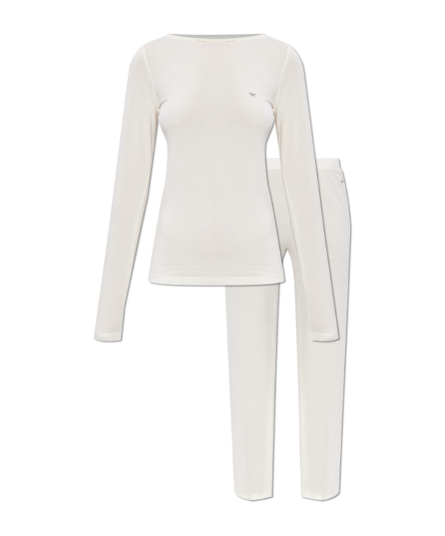 Emporio Armani Long-sleeved Pajama Set In White