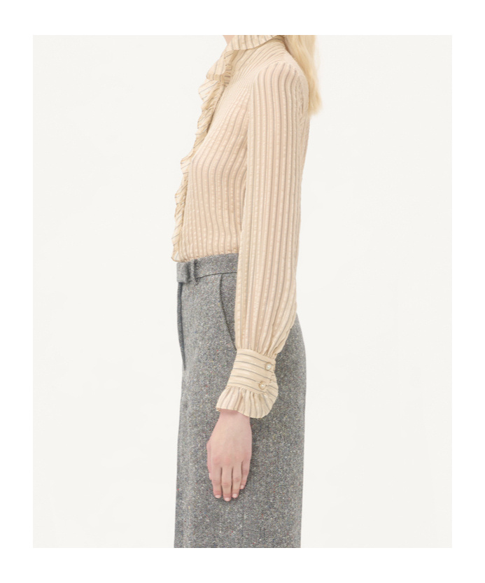 Valentino Metallic Striped Ruffle Button-down Shirt In Multi