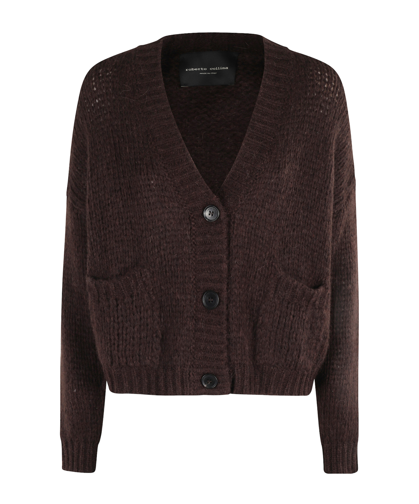 Roberto Collina Three-quarter Sleeve Brown Wool Cardigan With V-neck And Button Closure In Brown