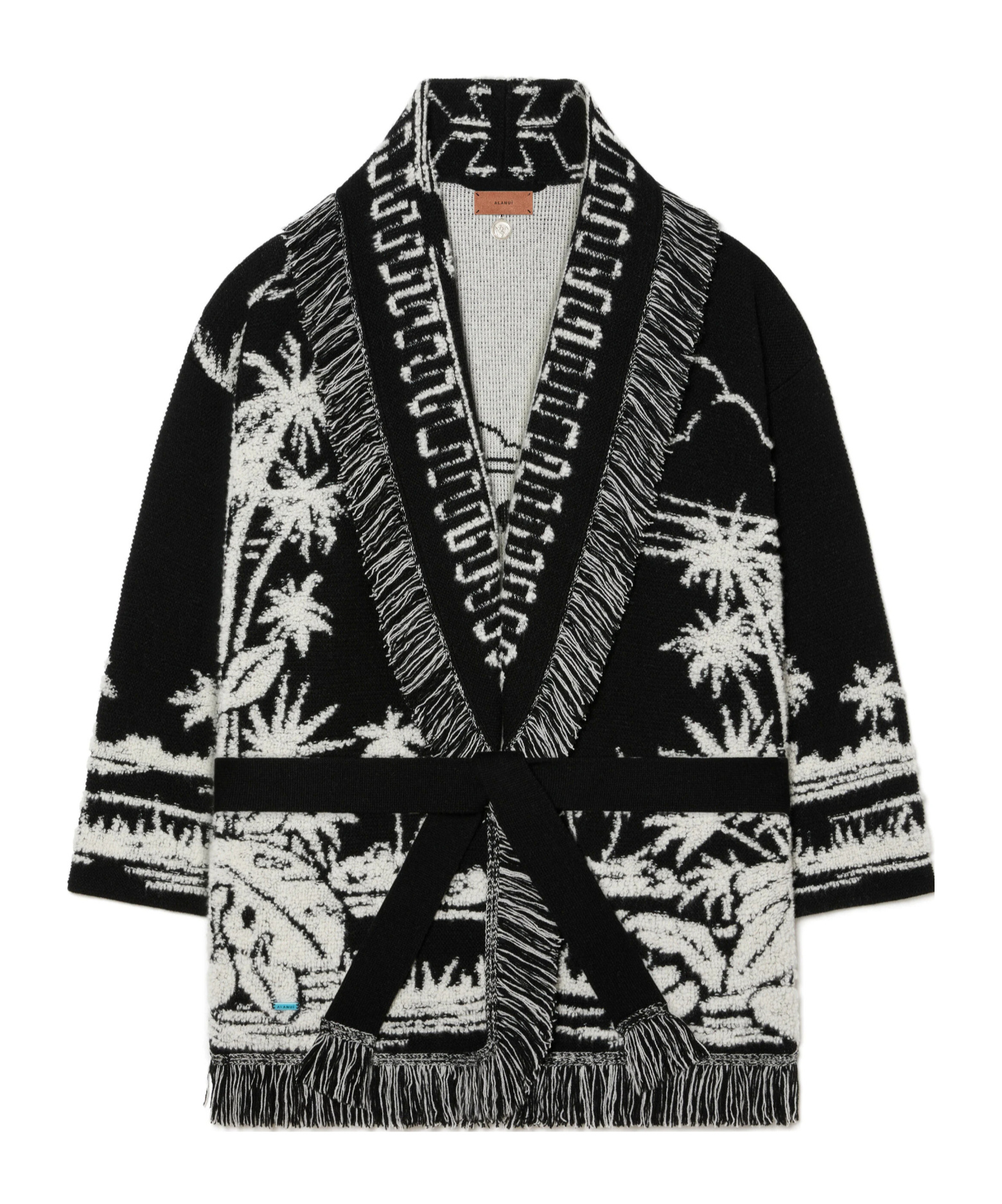Alanui Palm Grove Tales Fringe Cardigan In Black