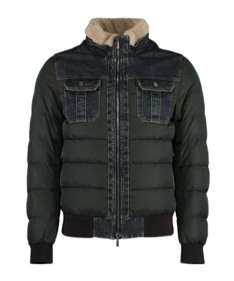 Moorer Denim-panelled Bomber Jacket In Black