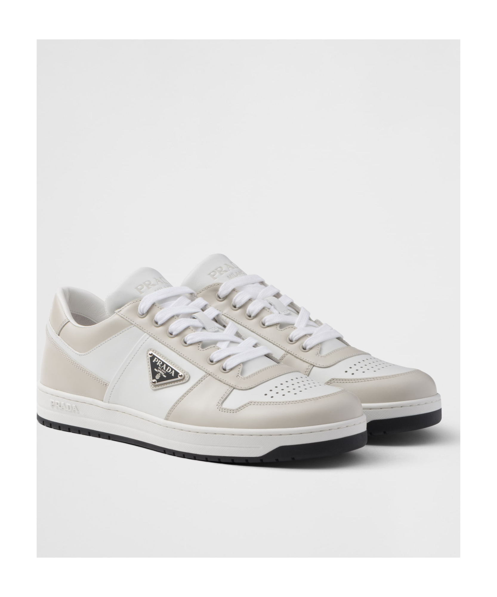 Prada Downtown Logo-plaque Perforated Leather Low-top Trainers In White