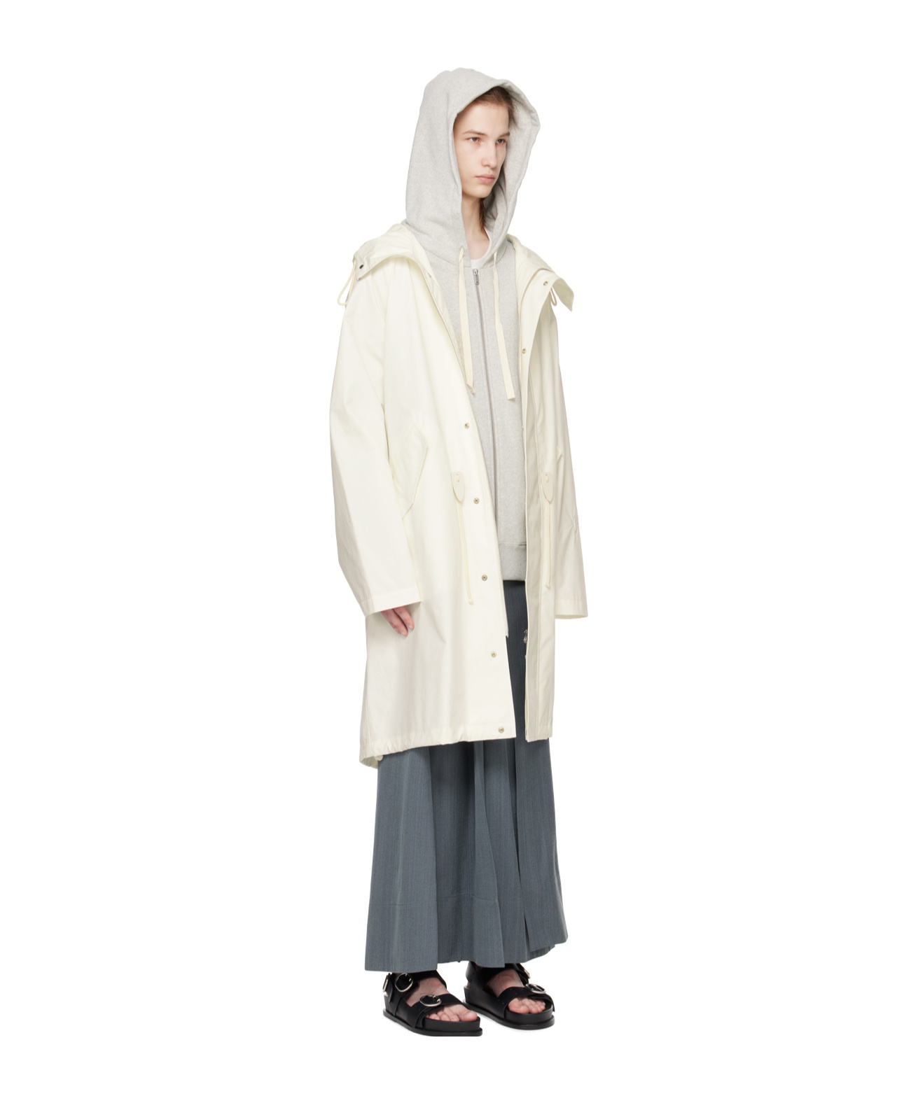 Jil Sander Off-white Drawstring Parka In White