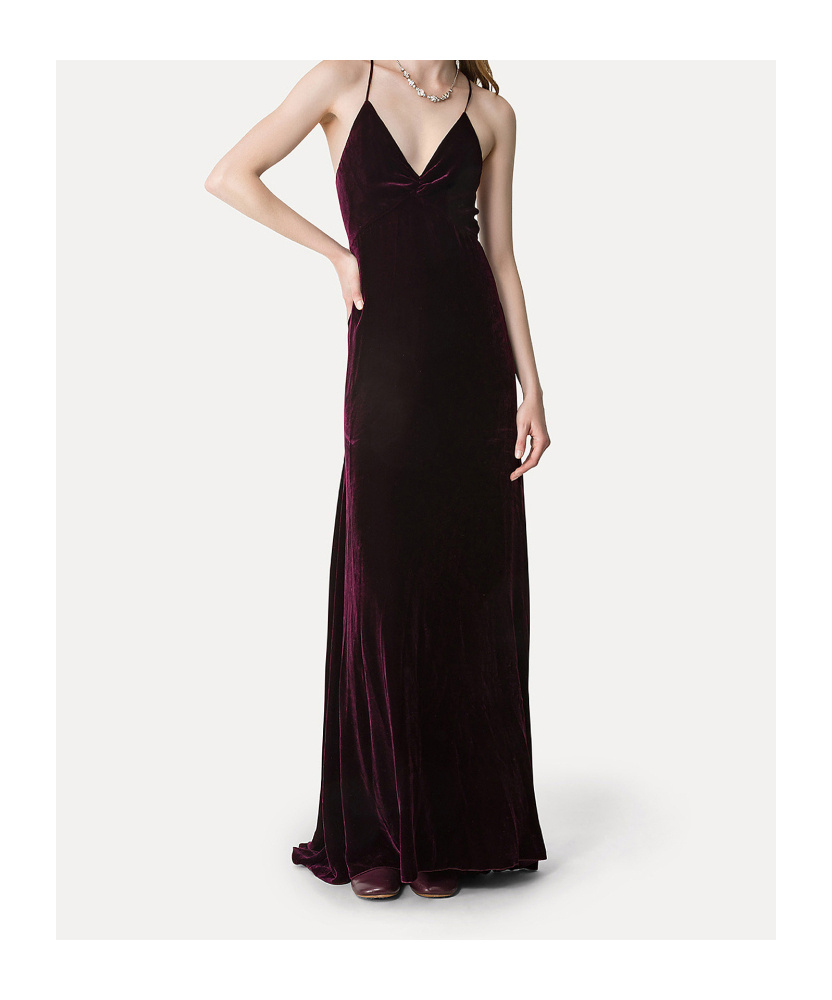 Forte Forte Dress In Plain Viscoseandsilk Velvet With Spaghetti Straps In Burgundy