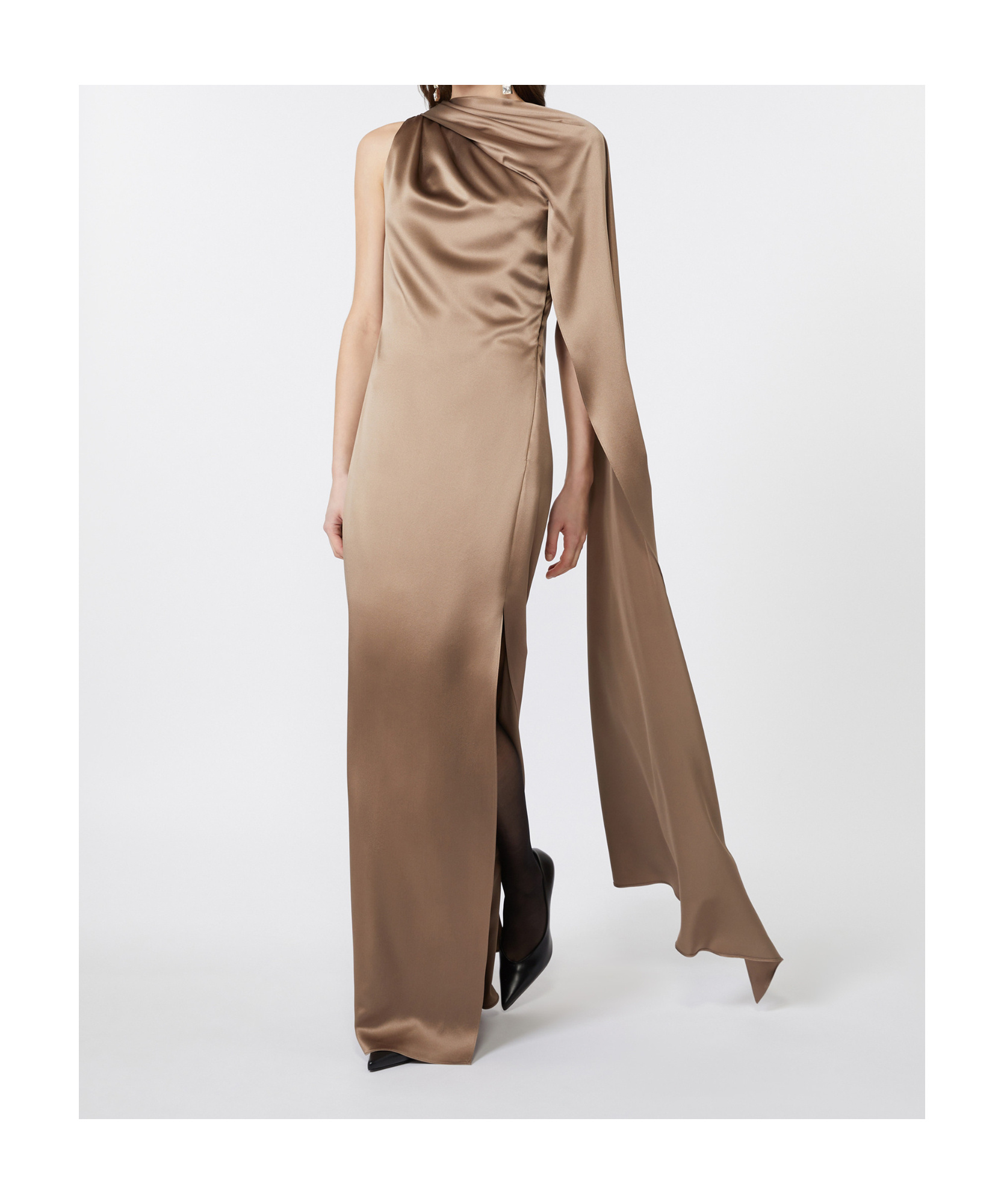 Max Mara One-shoulder Dress In Satin In Brown