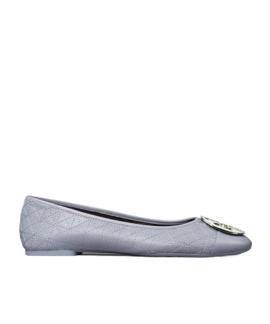Tory Burch Claire Quilted-leather Ballerina Shoes In Gray