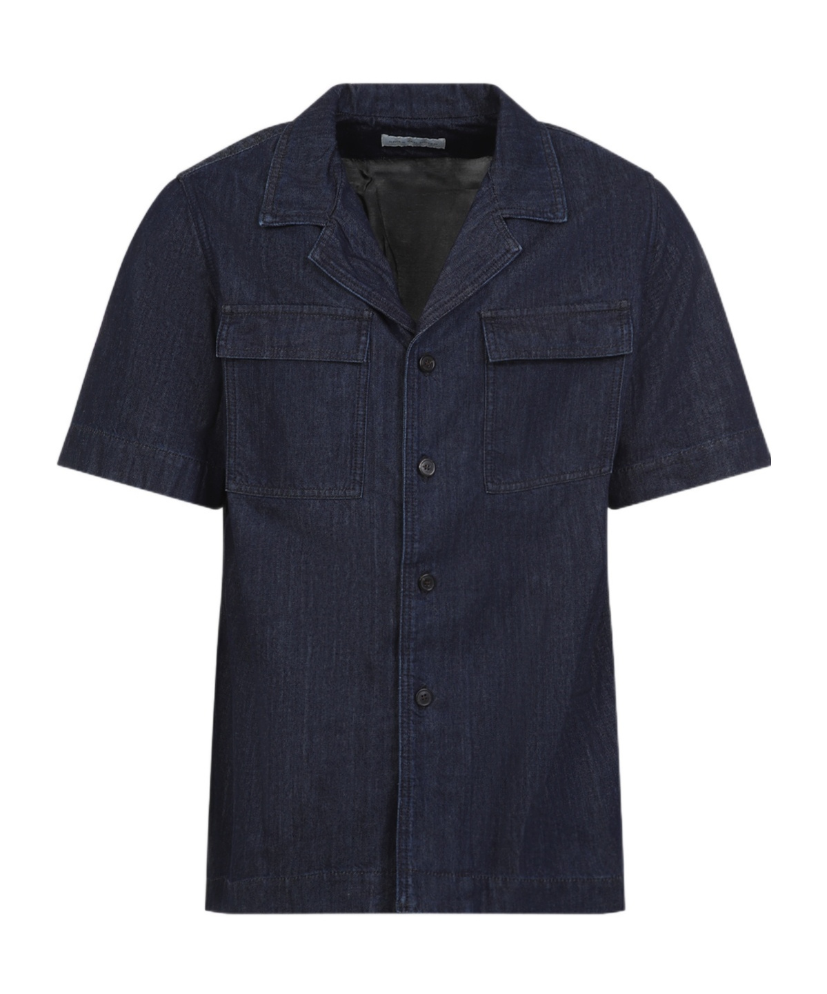 Dries Van Noten Short-sleeved Blue Shirt With Classic Collar In Black