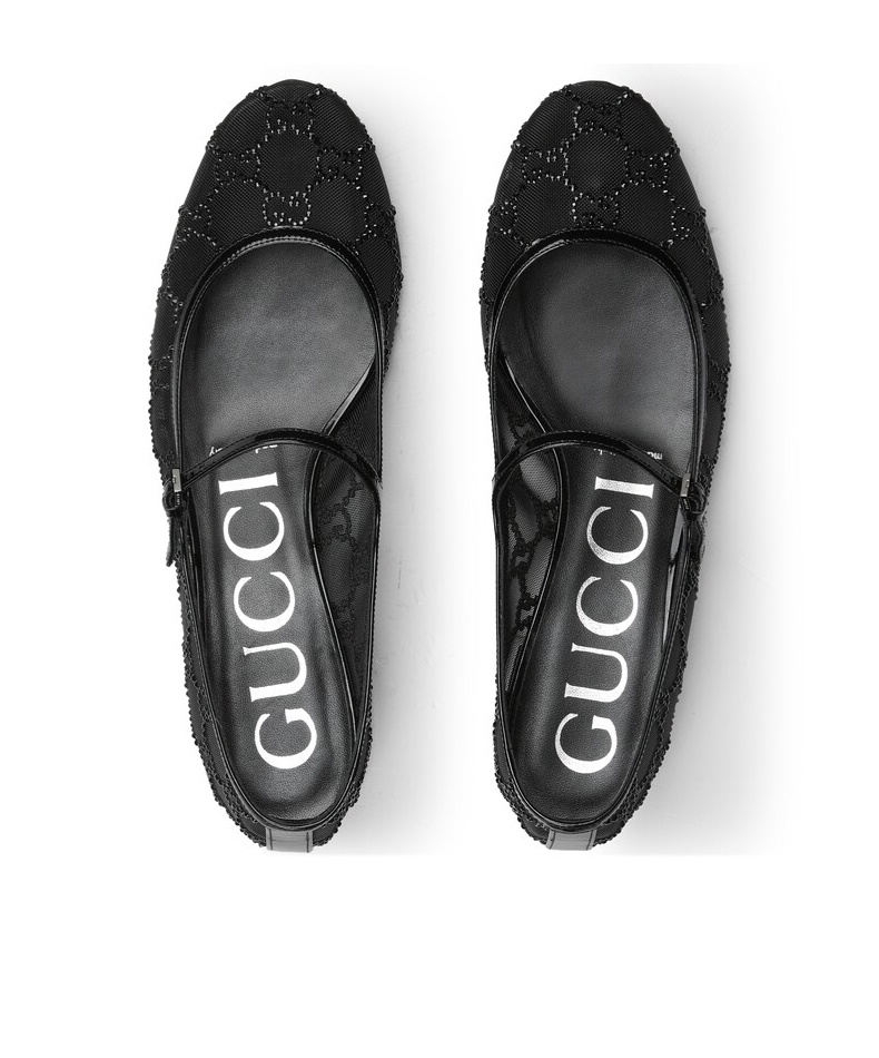 Gucci Embellished Gg Ballerina Flats In Black