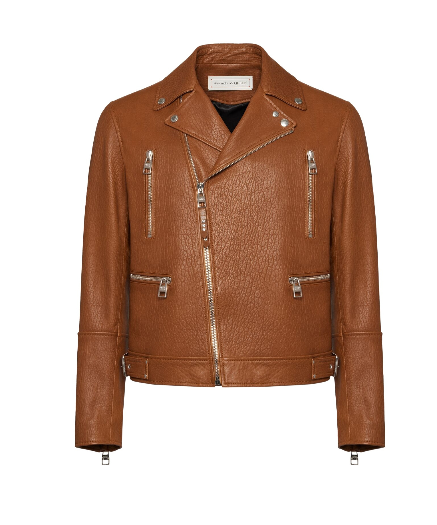 Shop Alexander Mcqueen Zip-up Leather Biker Jacket In Brown