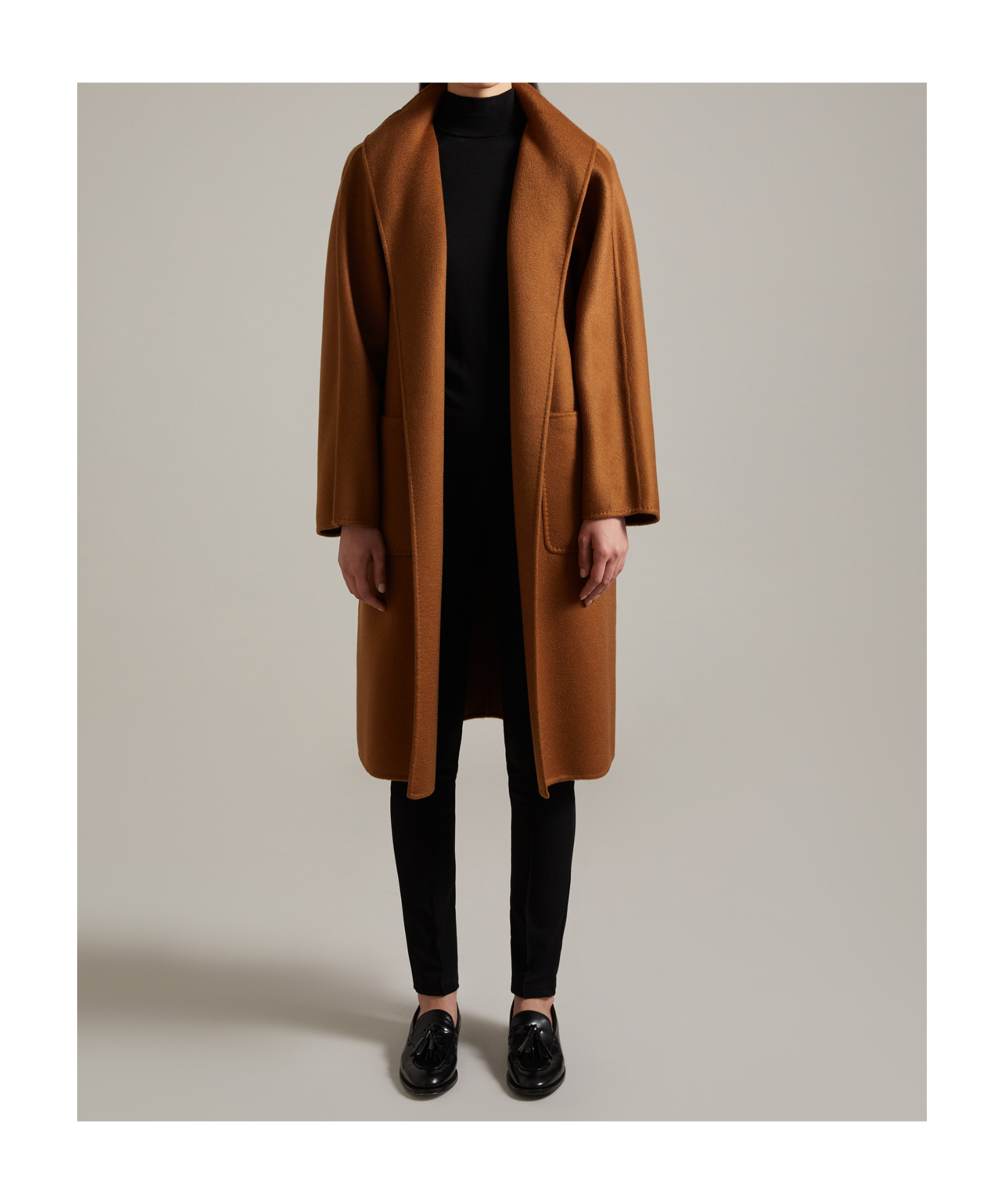 Max Mara Vertical Collar Double-sided Cashmere Coat In Brown