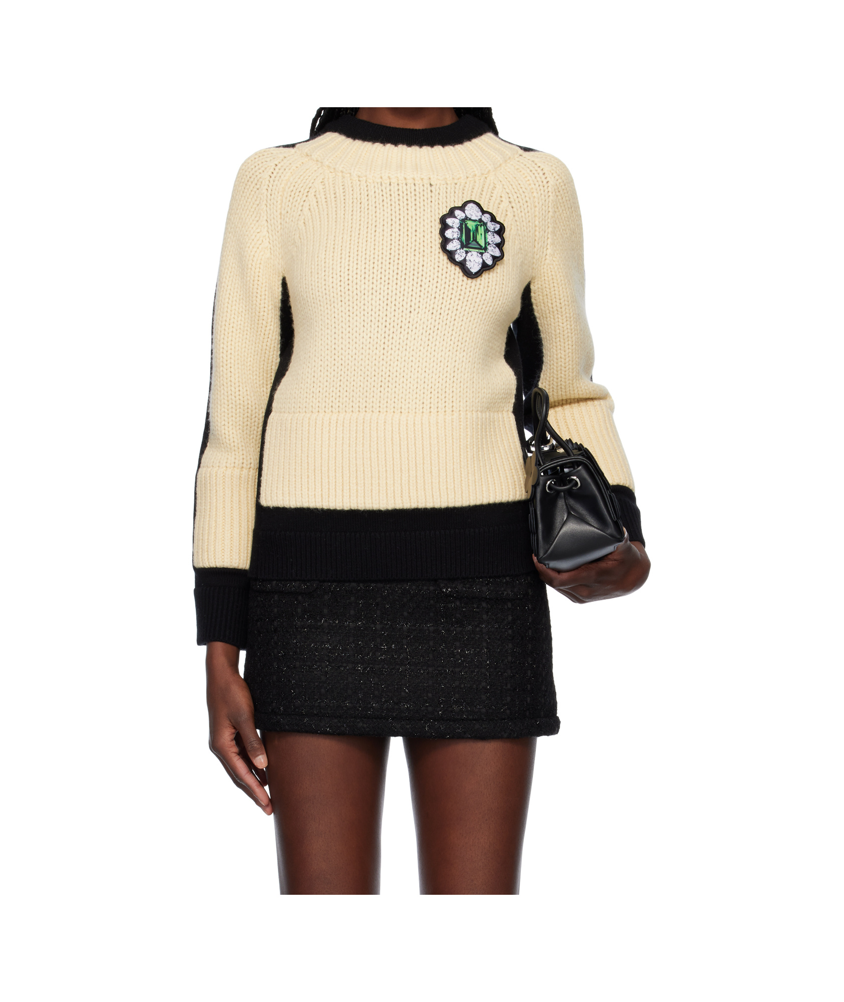 Marc Jacobs Trompe Loeil Charm Crewneck Sweater In Black/ivory