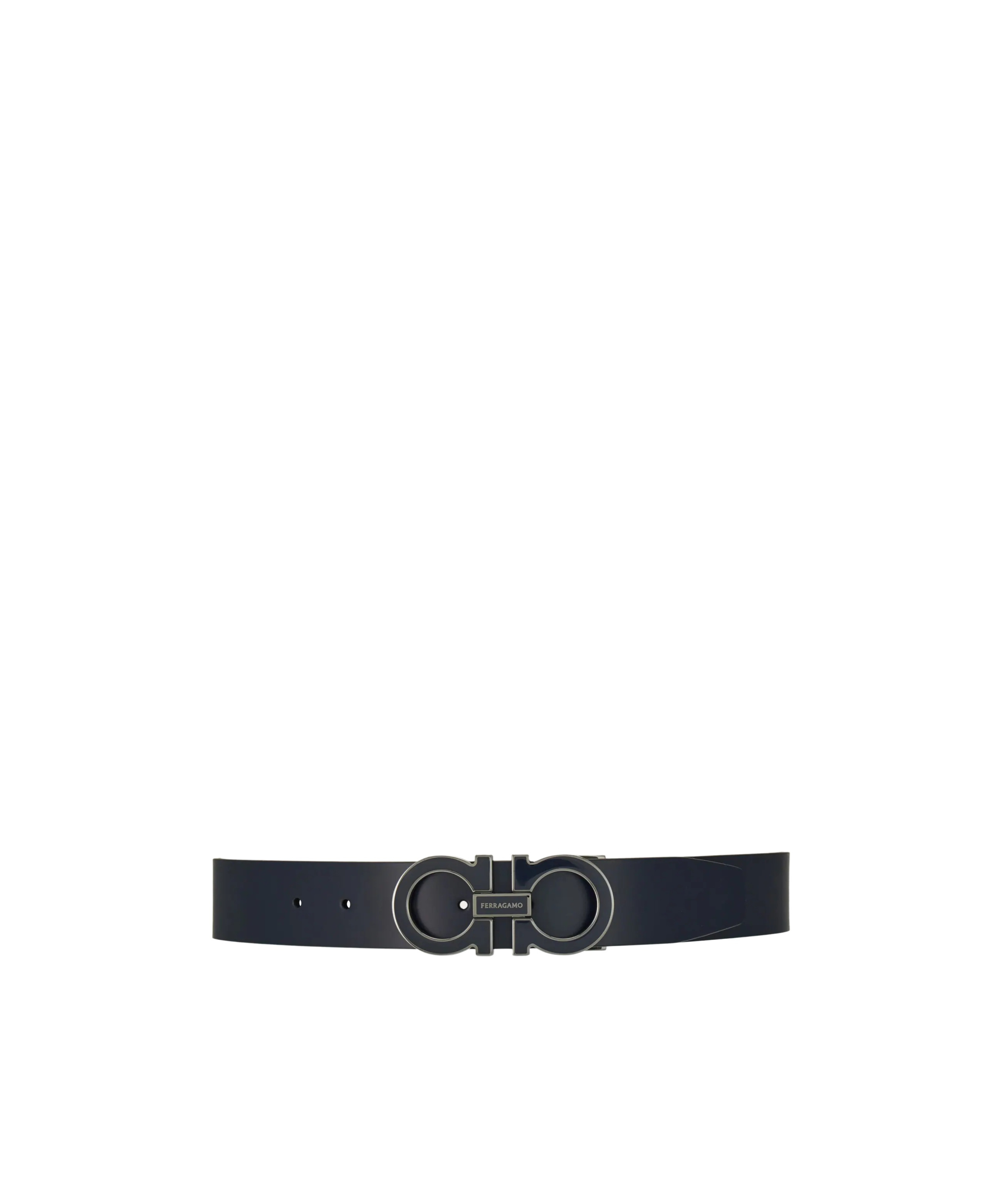Ferragamo Salvatore Man's Bicolor Leather Belt With Logo Buckle In Black