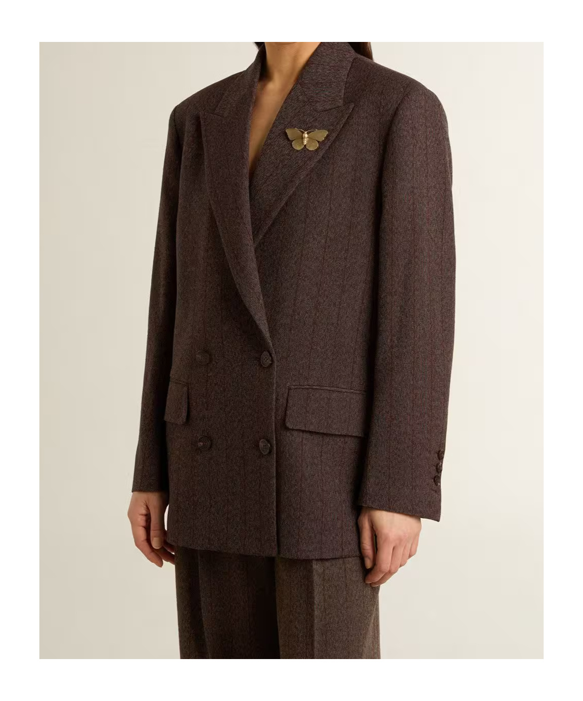 Golden Goose Pinstripe Double-breasted Blazer With Butterfly Embellishment In Brown