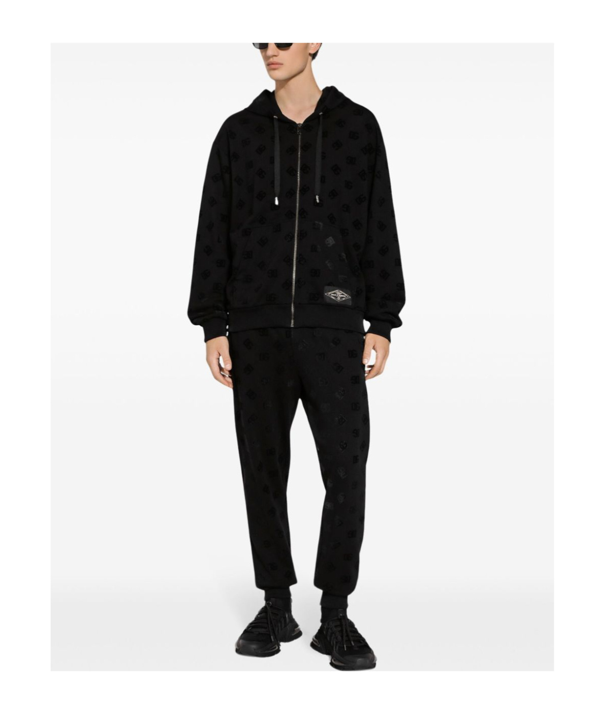 Dolce & Gabbana All-over Dg Print Zip-up Hoodie In Black