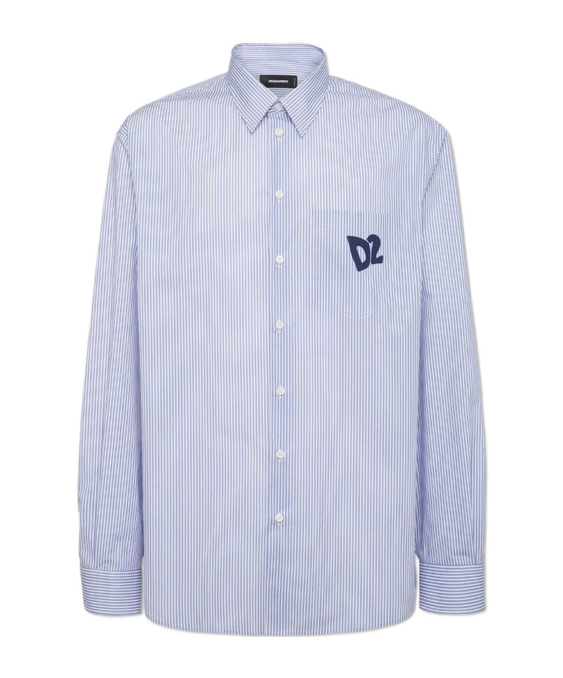 Dsquared2 Summer Lovers Oversized Striped Cotton Shirt In Blue
