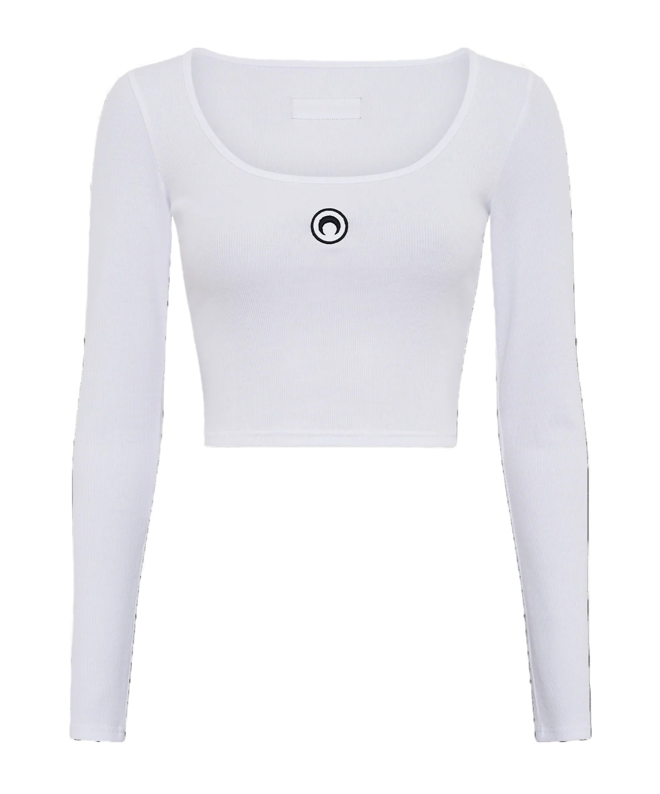 Marine Serre Short Sleeve Cropped Top With Scoop Neck In White