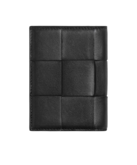Bottega Veneta Cassette Woven Pattern Card Holder In Black