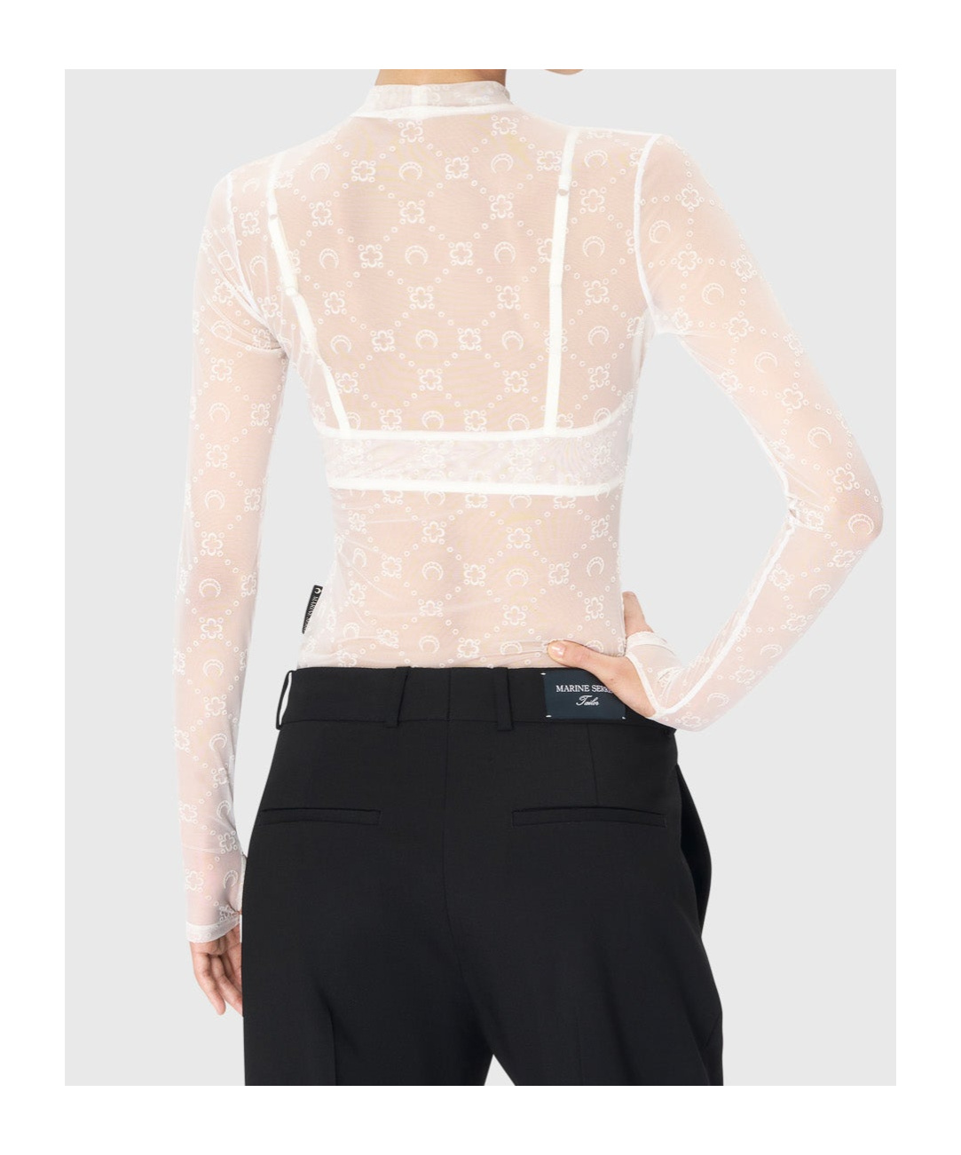 Marine Serre Recycled Mesh Flock Second Skin Highneck Top In White
