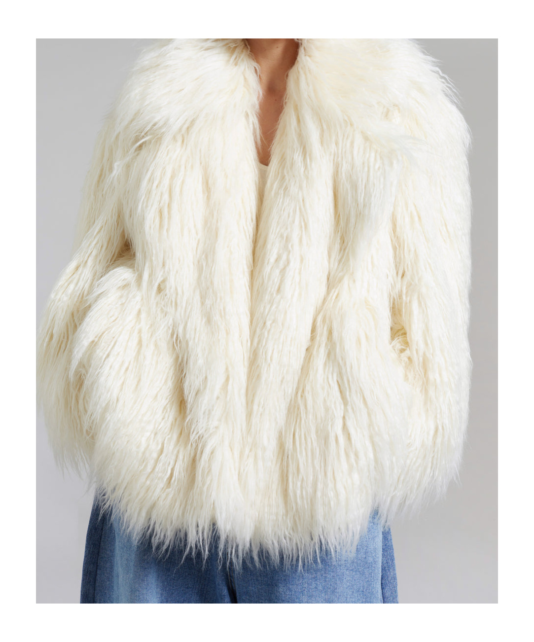 THE FRANKIE SHOP LIZA SHORT FAUX FUR COAT - OFF WHITE