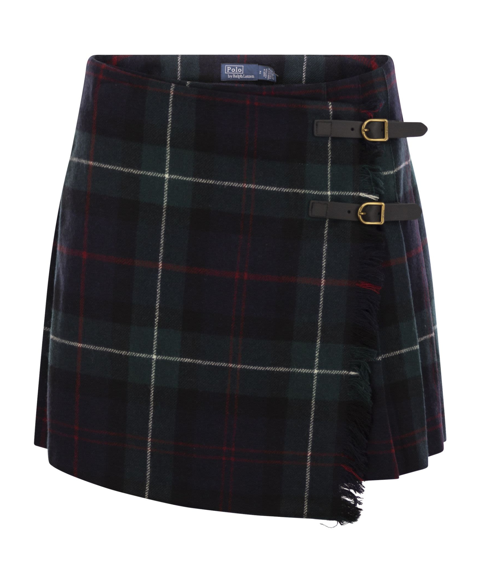 Polo Ralph Lauren Plaid Pleated Wool Twill Wrap Skirt In Black