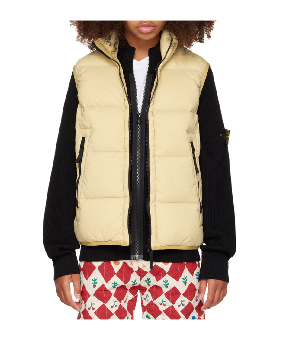 Stone Island Kids Beige Zip Down Vest In Nude