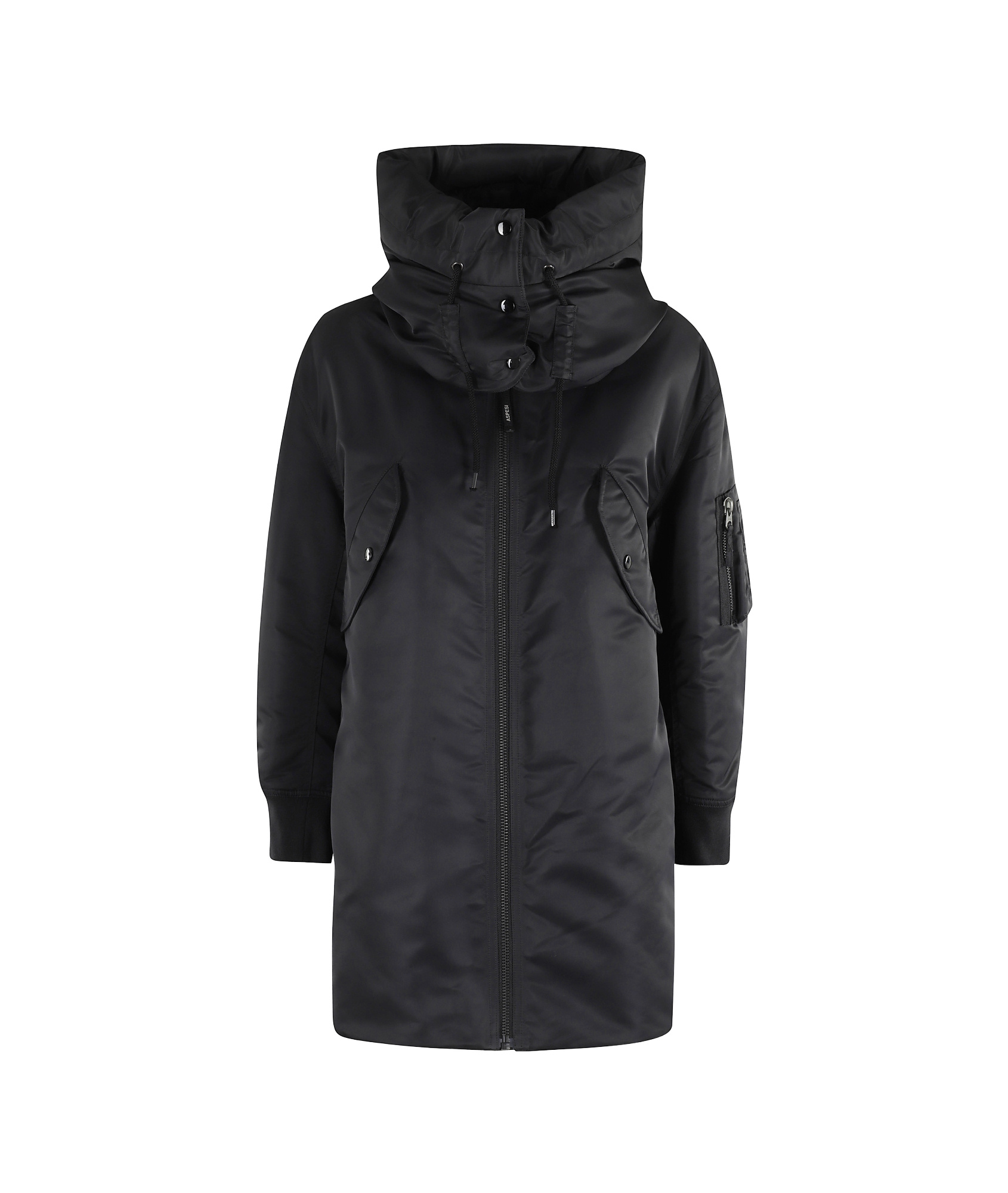 Aspesi Hooded Jacket With Arm Pocket And Drawstring In Black