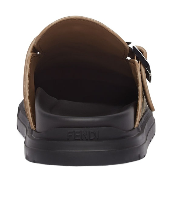 FENDI BROWN FF JACQUARD SANDALS