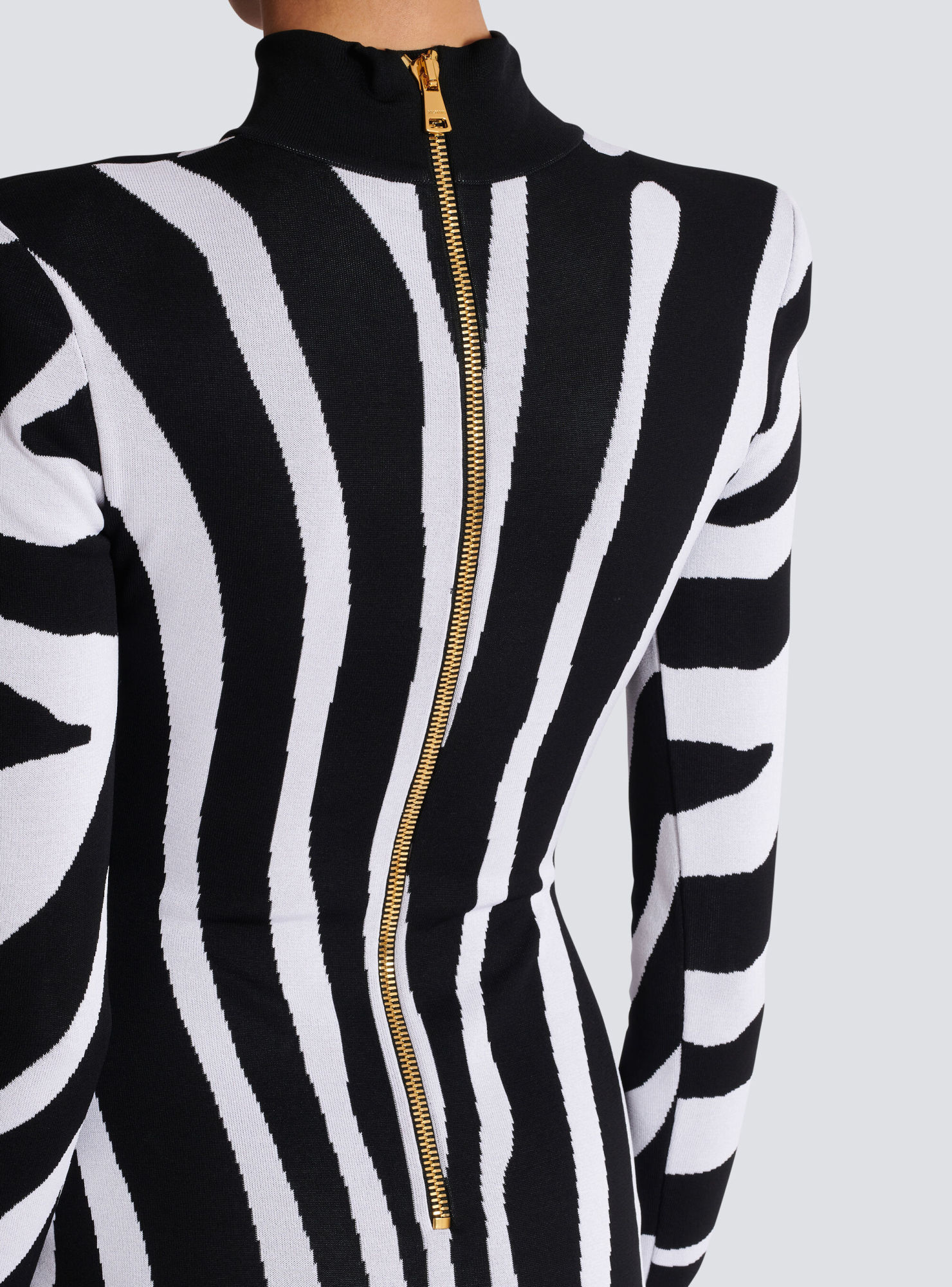 Balmain Short Knit Dress With Zebra Intarsia In Multi