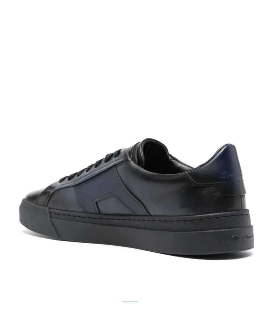 Santoni Logo Almond Toe Low-top Sneakers In Black