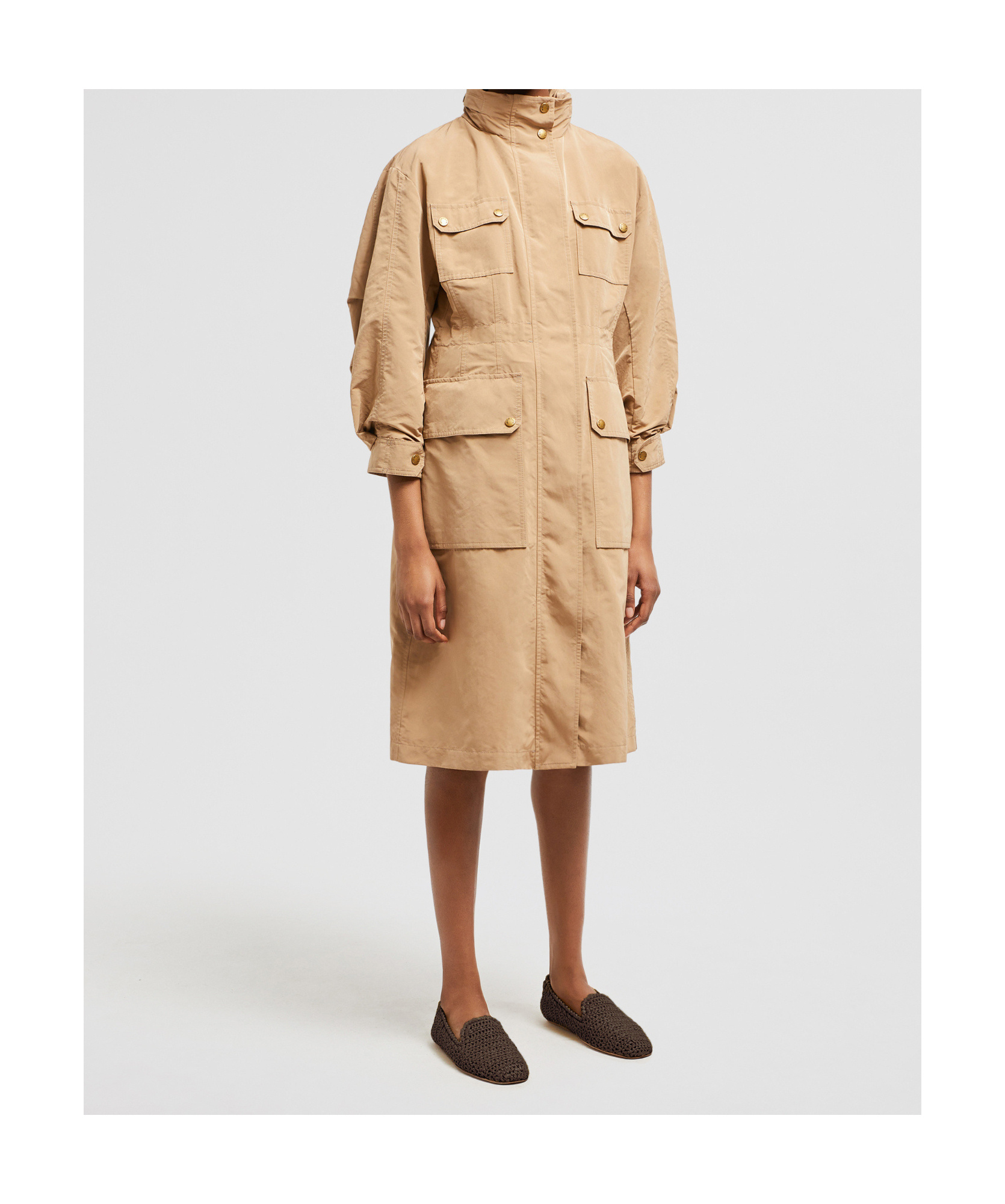 Moncler Seven-quarter Sleeve Parka Coat In Brown