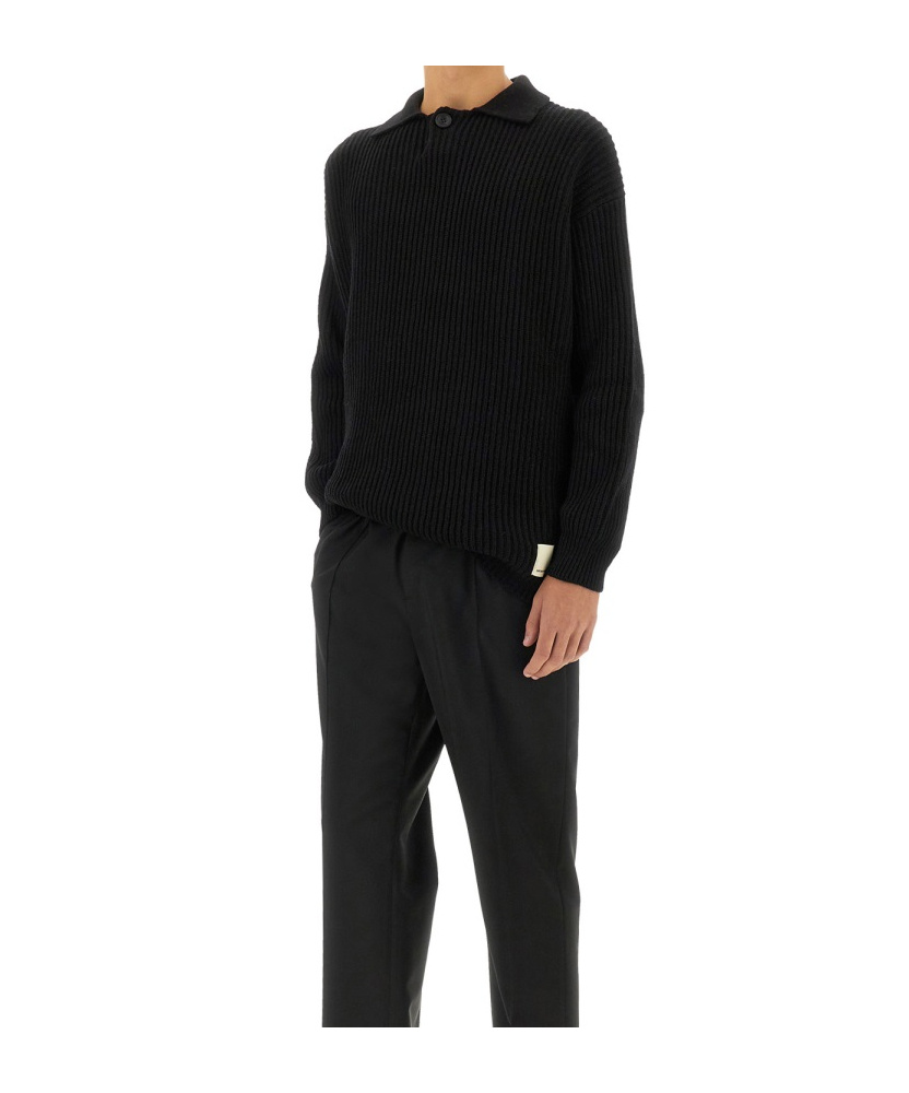 Shop Emporio Armani Long-sleeved Ribbed Sweater In Black