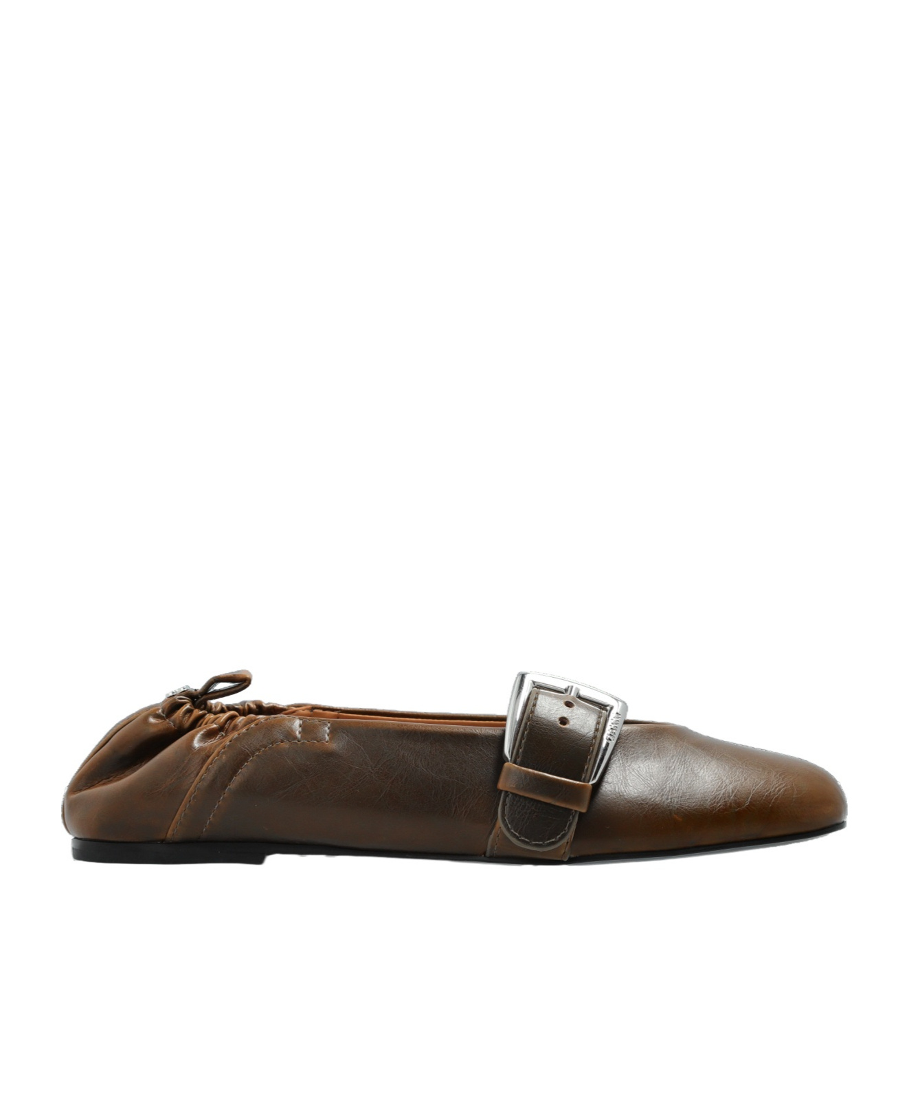 Ganni Dark-olive Buckle Strap Ballerinas