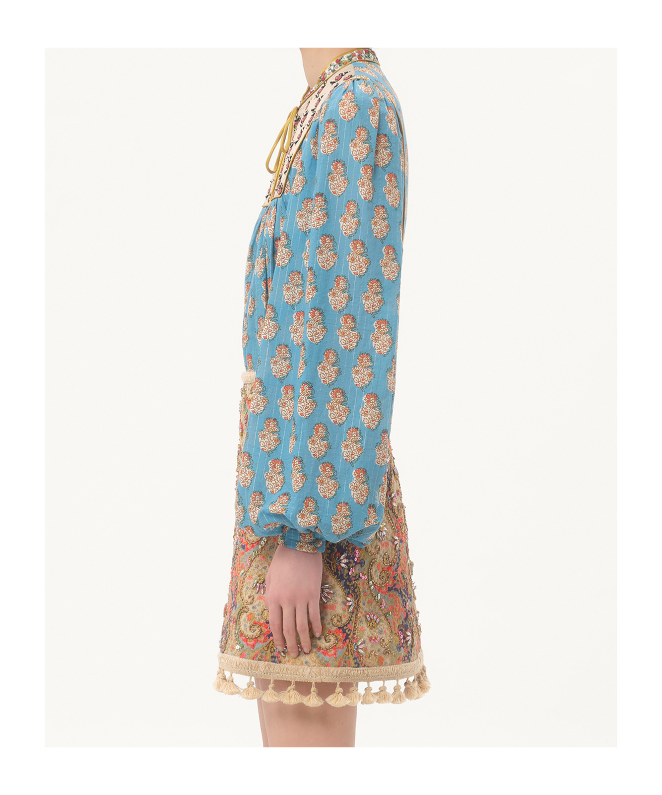Valentino Beaded Pinstripe Floral-print Blouse In Green