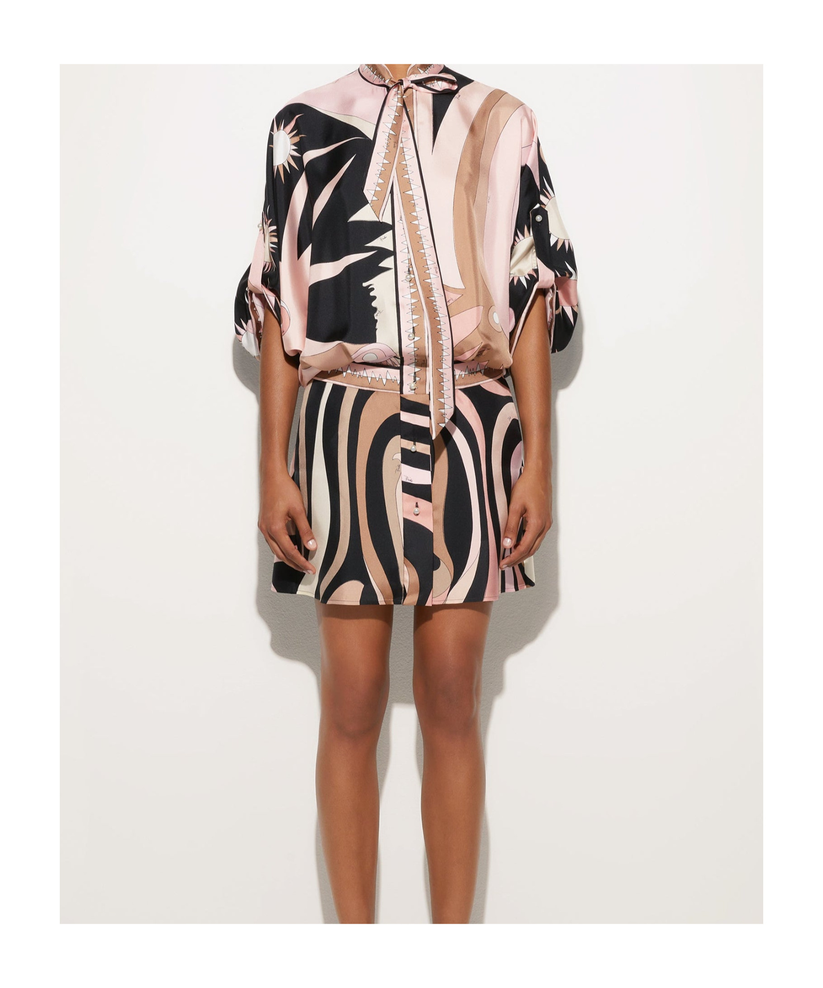 Pucci Mini Dress With Asymmetric Sleeves In Black And Nude