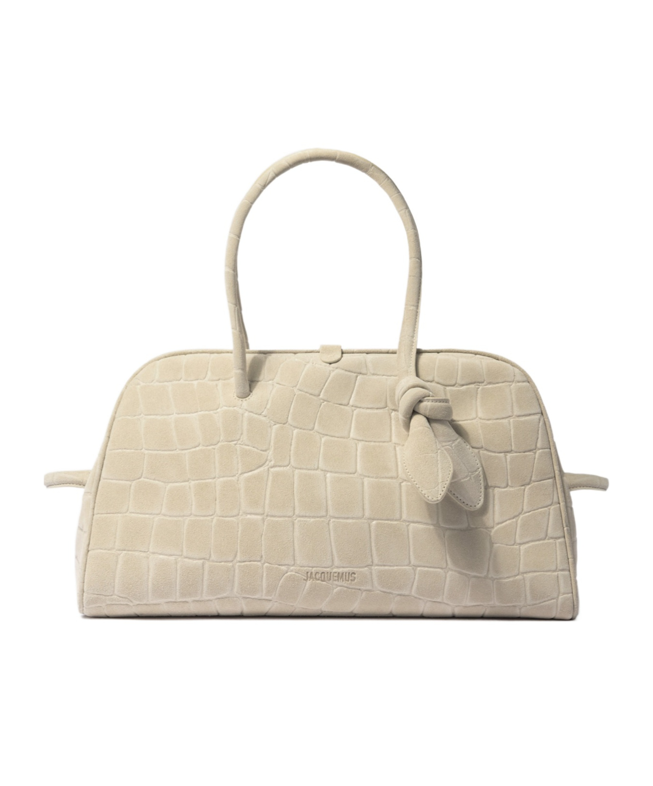 Jacquemus Croc-embossed Leather Shoulder Bag With Knotted Handle In White