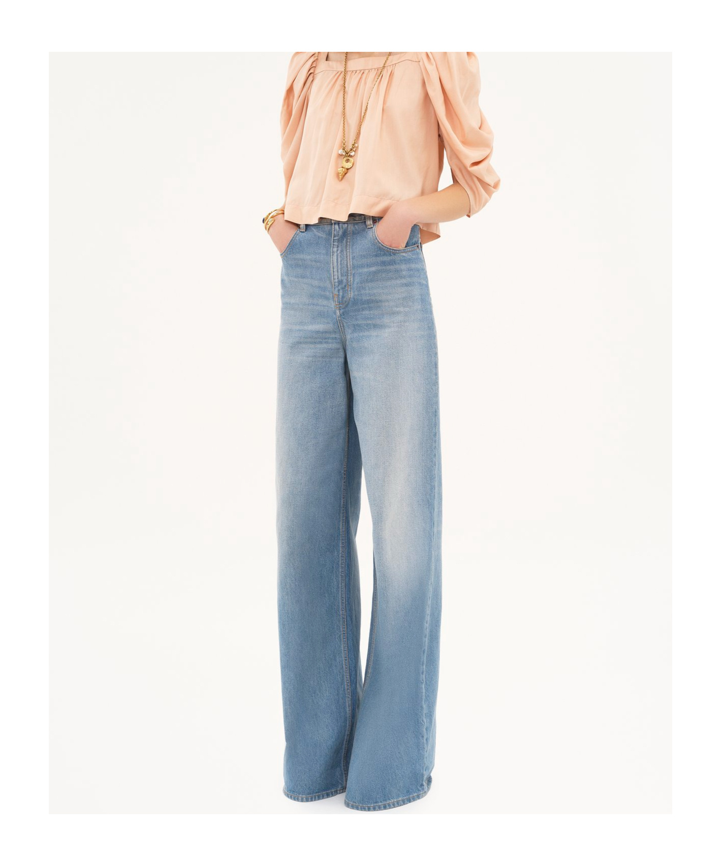 Chloé Paneled Rigid High-rise Wide-leg Jeans In Ice-blue
