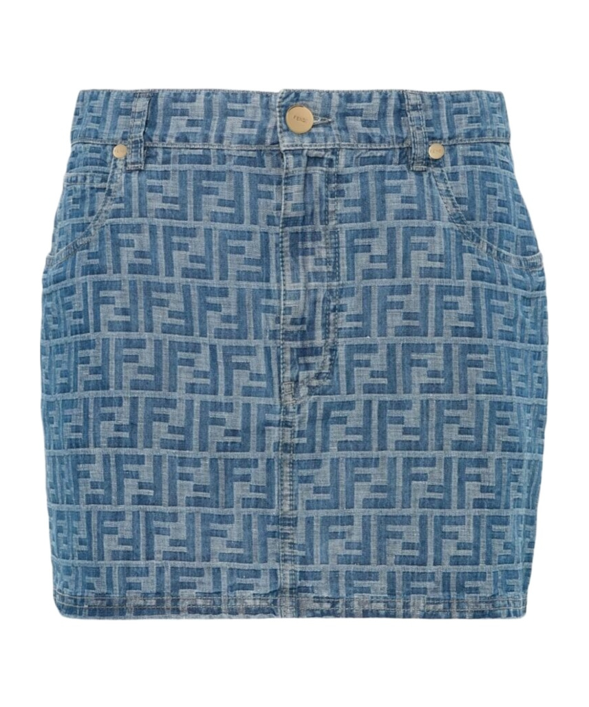 Fendi Women Ff Chambray Mini Skirt In Blue