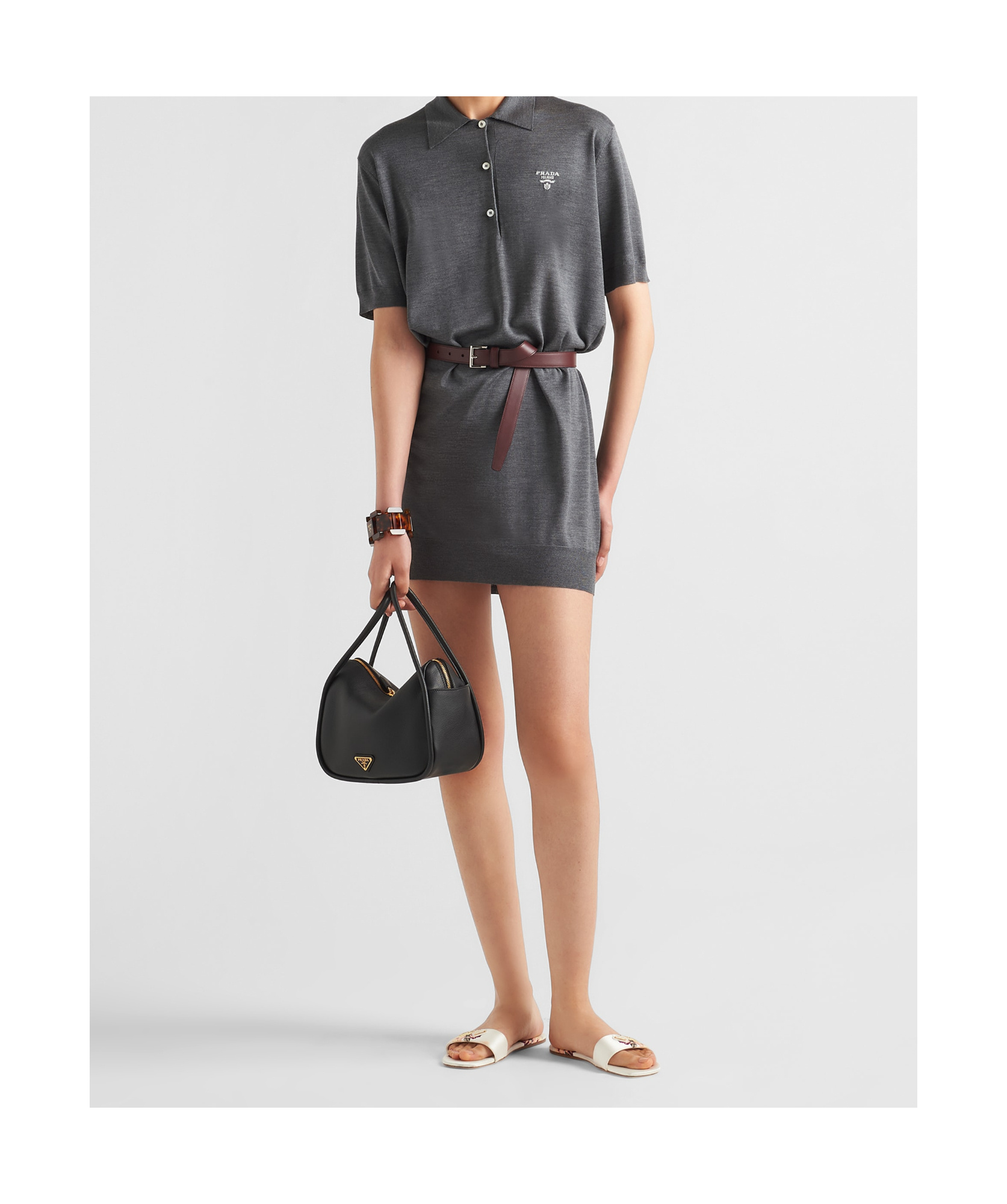 Shop Prada Leather Handbag In Black