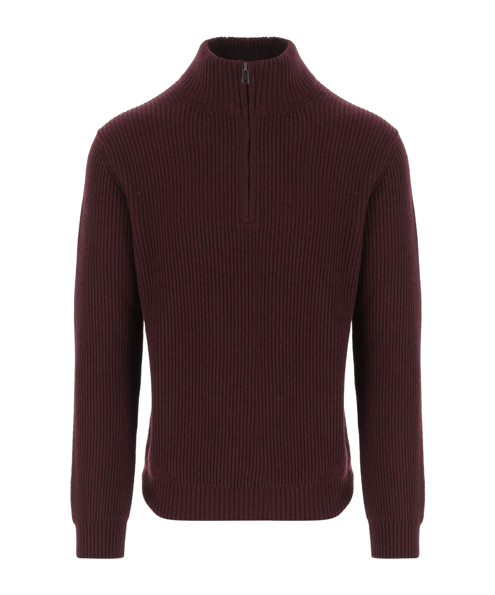 Woolrich Bordeaux Wool Blend Sweater With Front Zipper And Rib Knitting In Brown