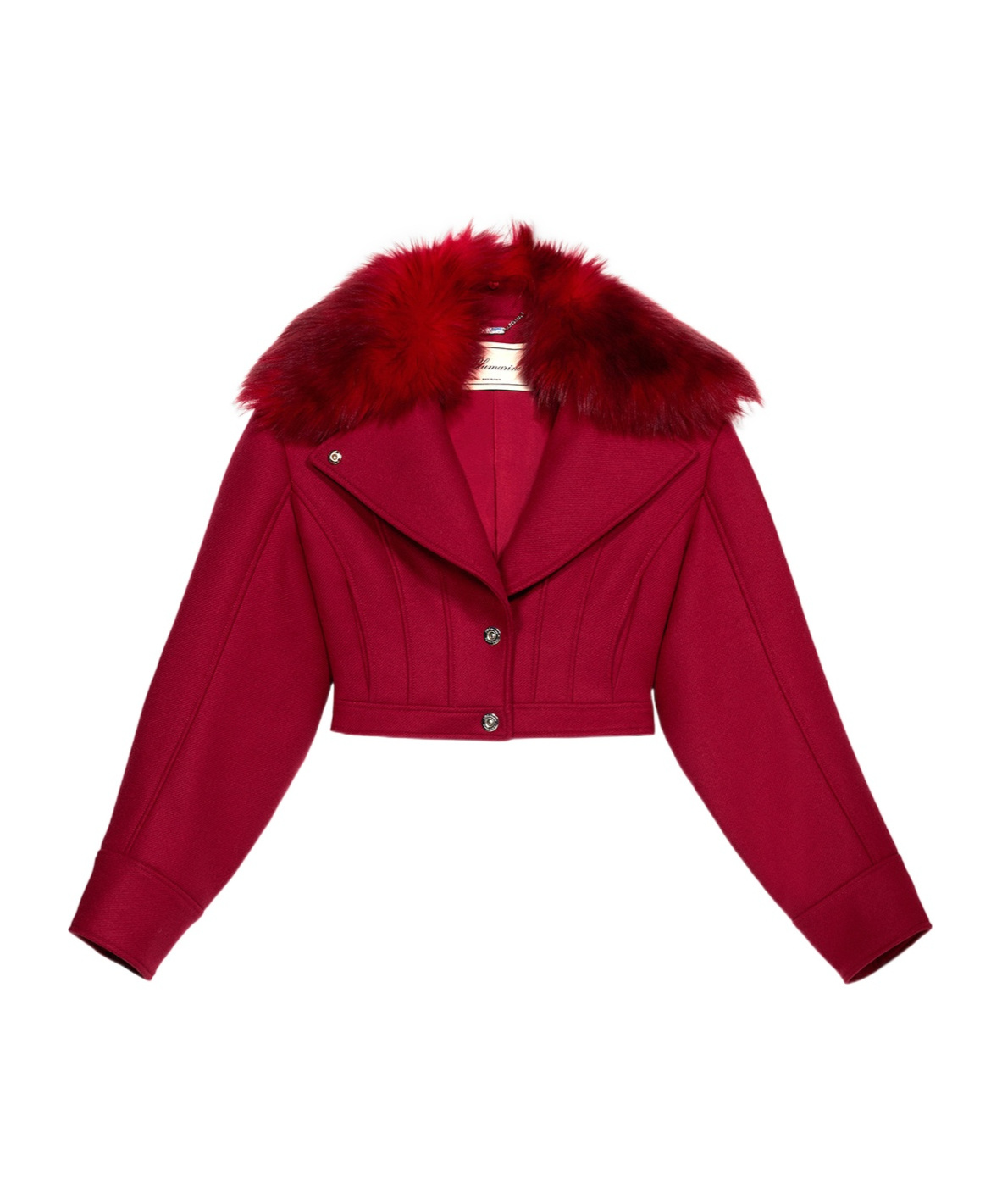 Blumarine Faux-fur-collar Cropped Jacket In Burgundy