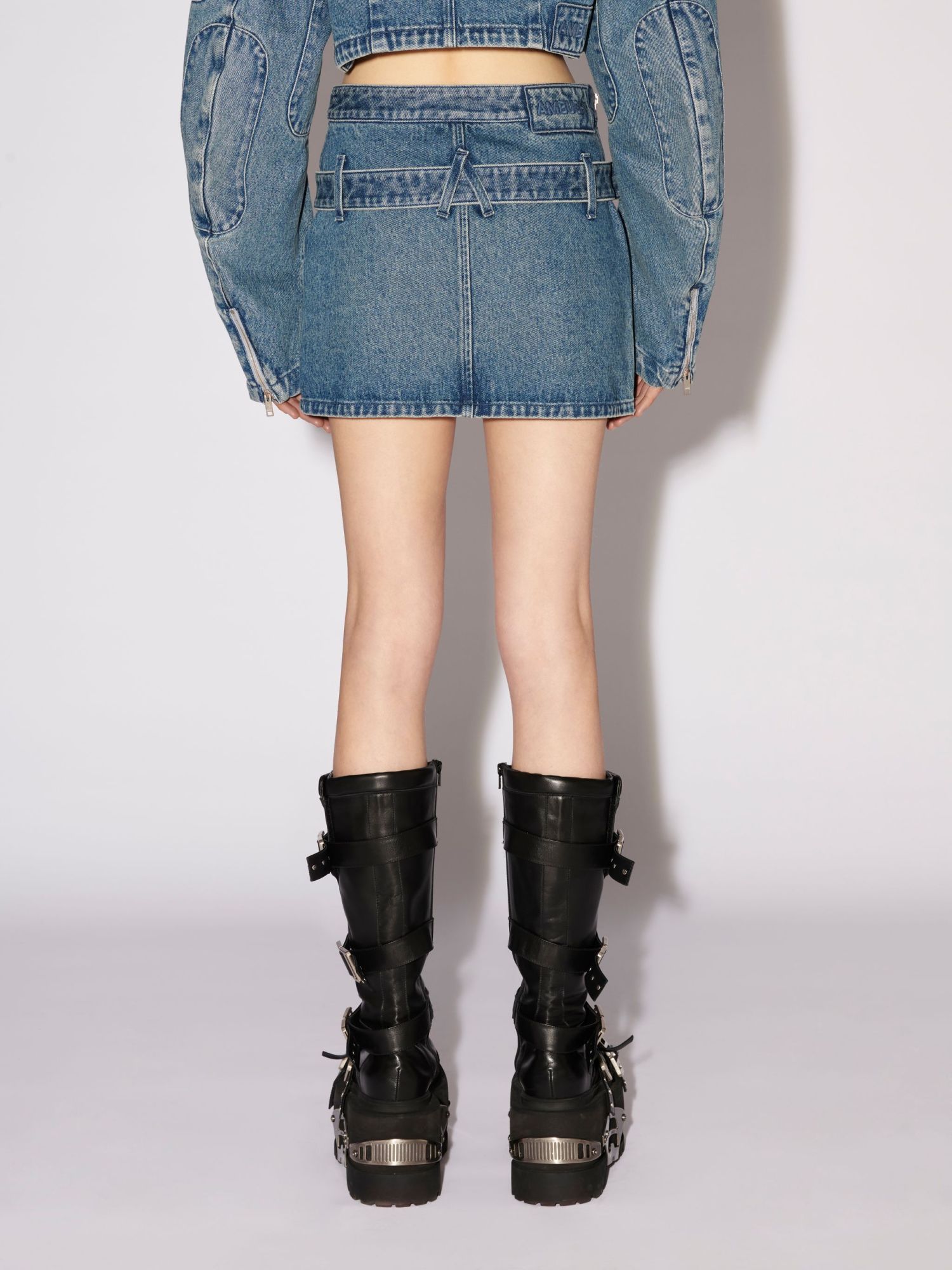 AMBUSH BELTED DENIM MINISKIRT