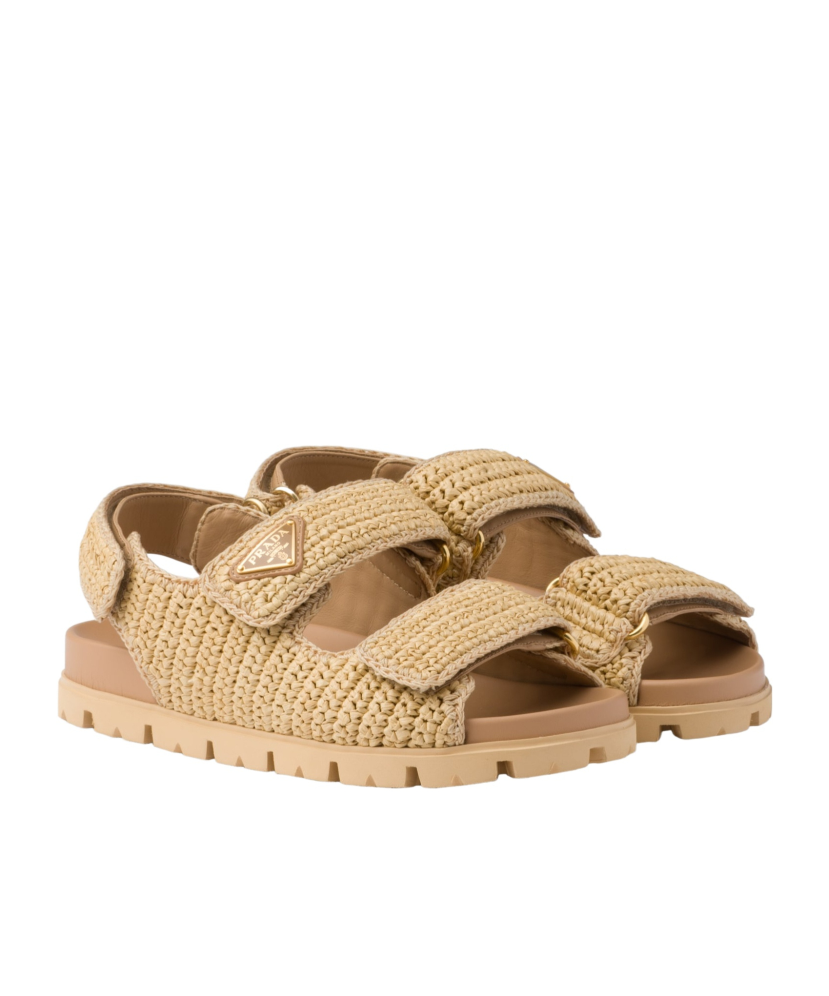 Prada Woven Design Sandals With Adjustable Straps And Chunky Sole In Nude