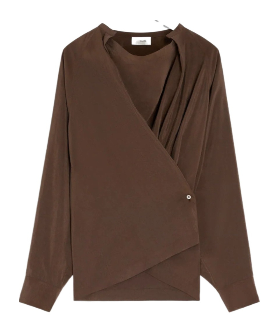 Lemaire Long-sleeved Twisted Straight Hem Shirt In Brown