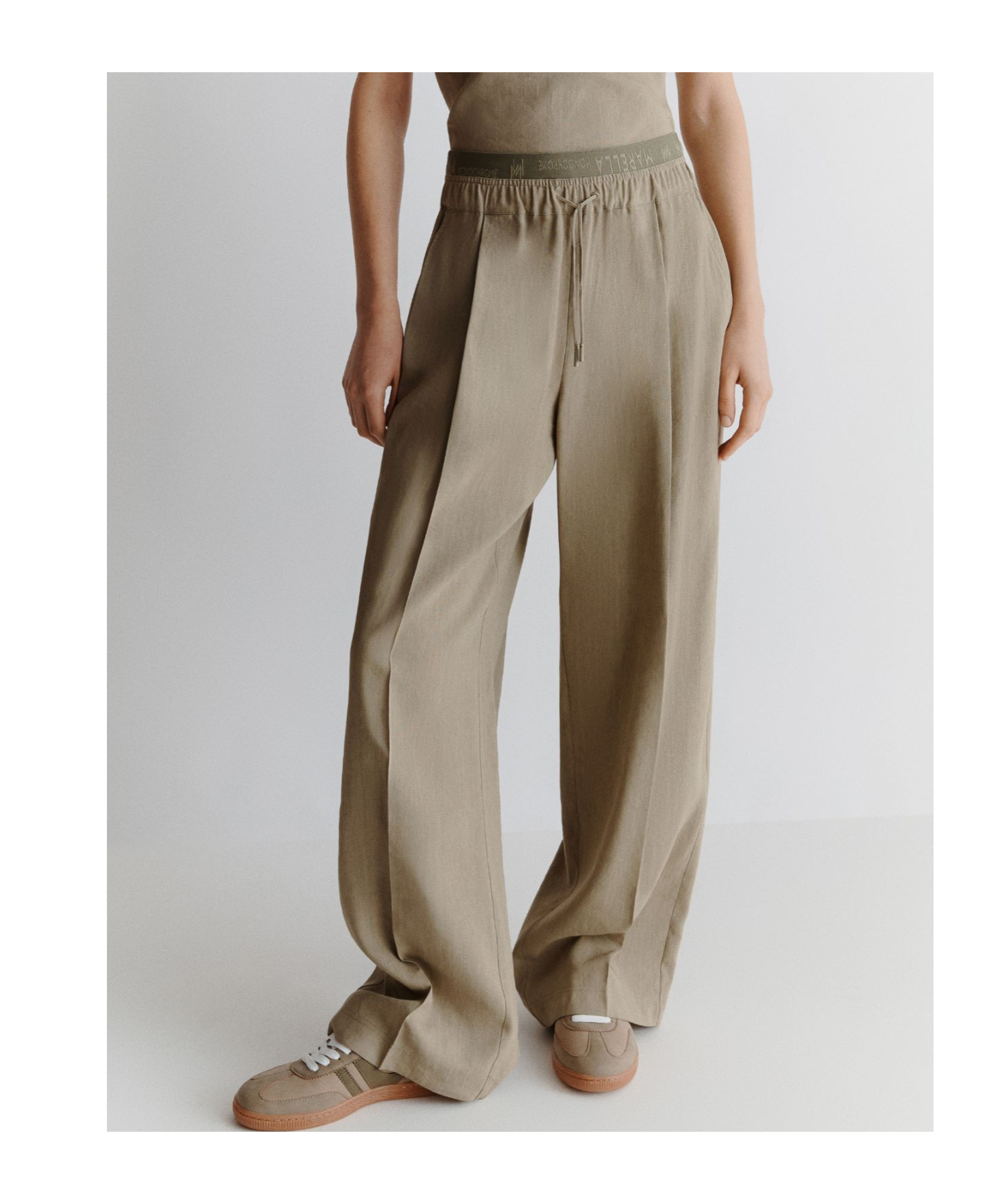Marella Straight-fit Stretch Viscose And Linen Trousers In Brown