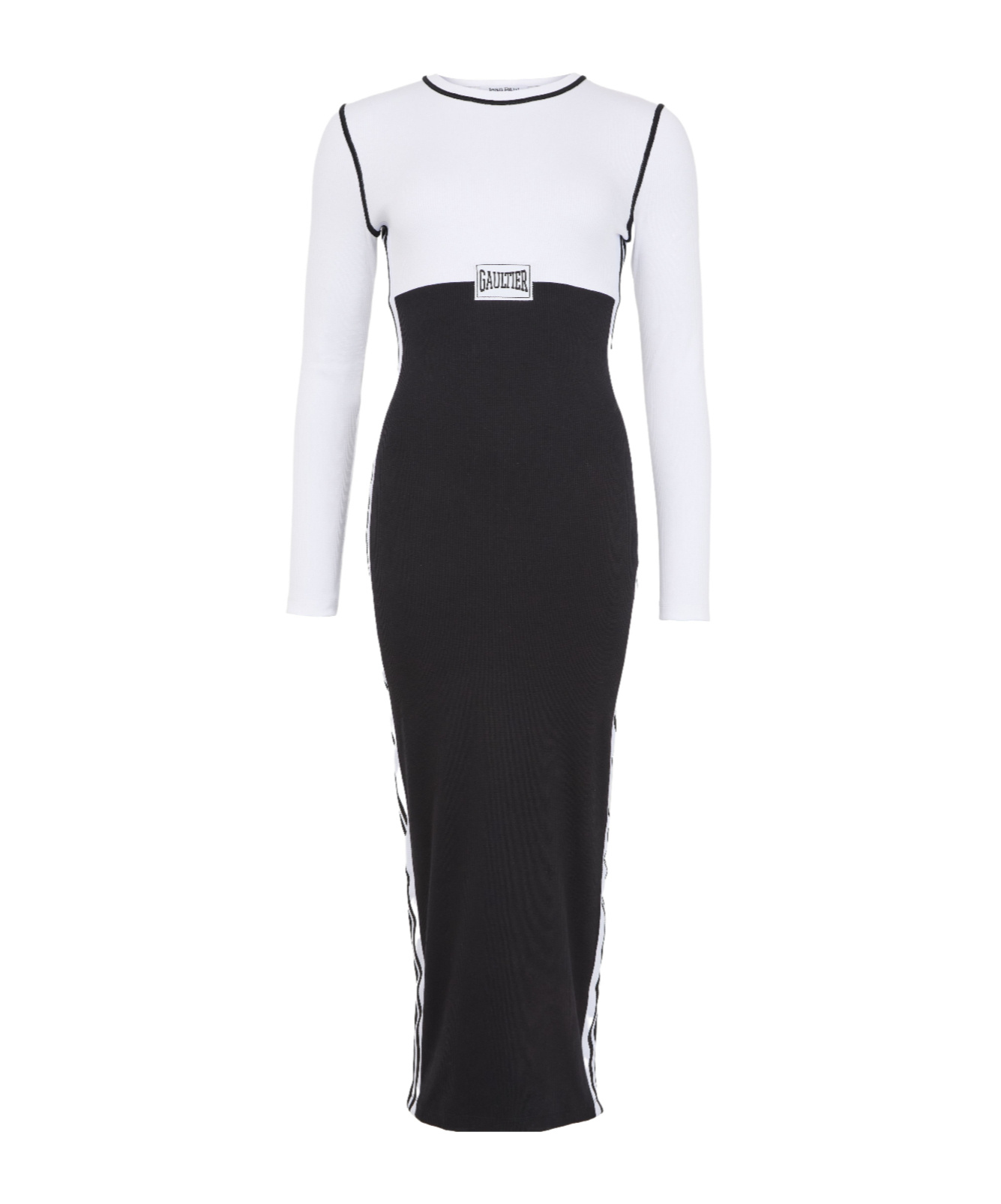 Jean Paul Gaultier Striking Black And White Color-block Midi Dress In Multi
