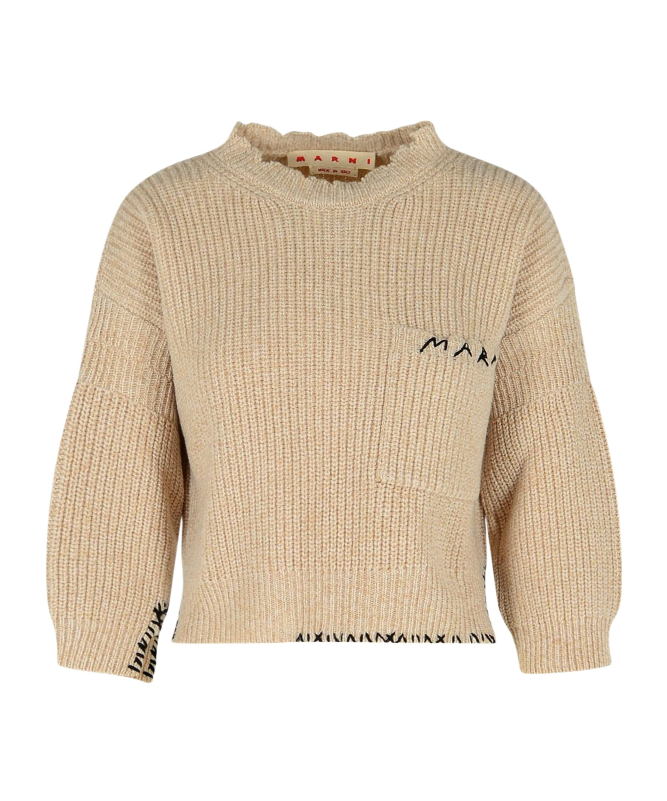 Marni Crew Neck Wool Sweater Embroidered In Neutral