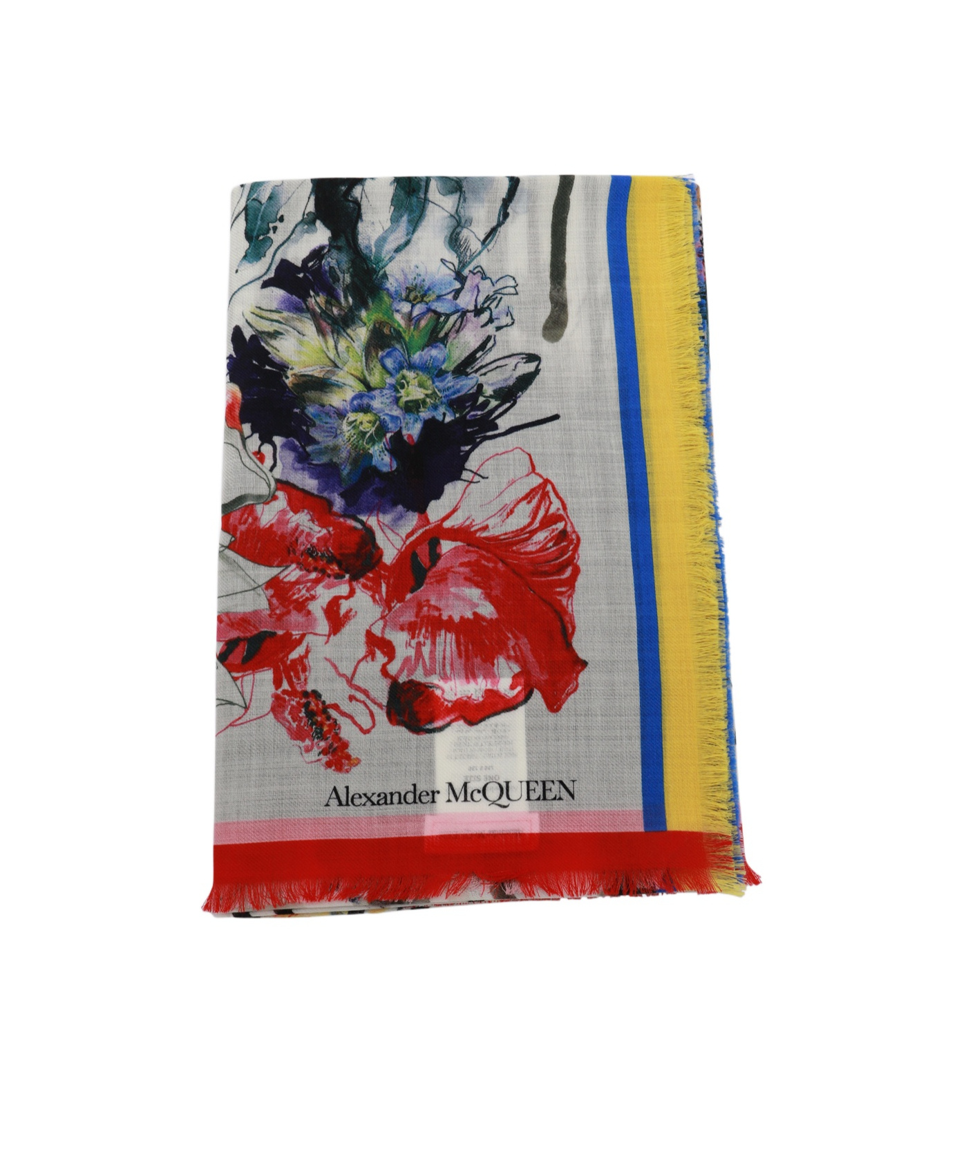 Alexander Mcqueen Floral Printed Frayed-edge Scarf In Multi