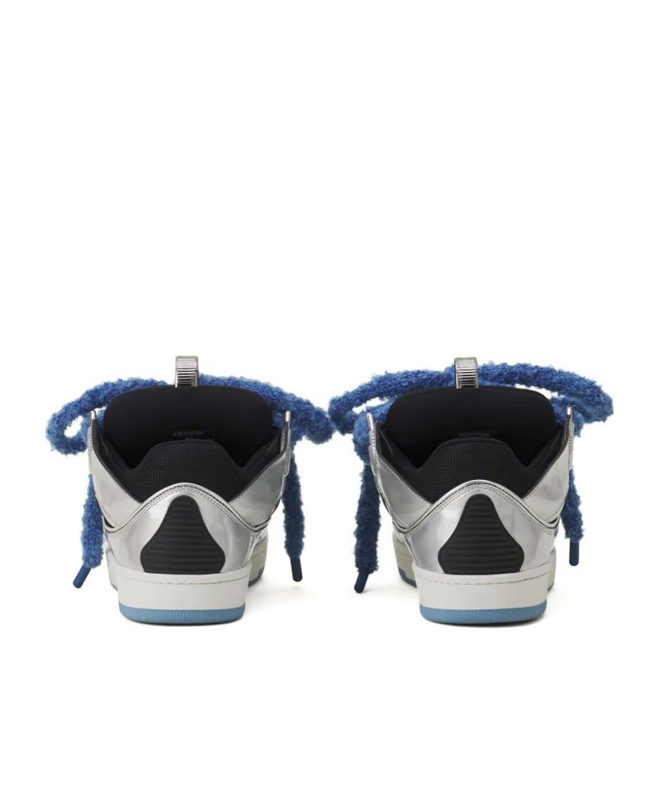 Lanvin Curb Metallic Leather Sneakers With Mesh Laces Shoes In Silver