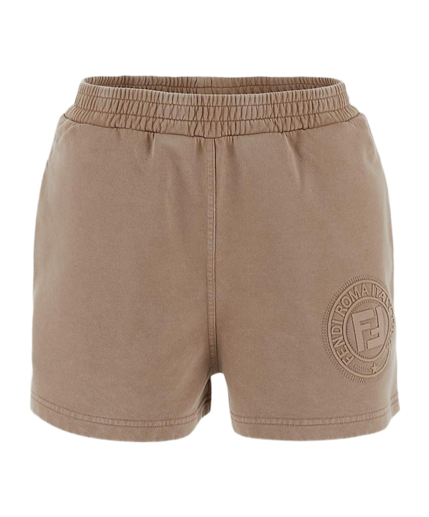 Fendi Cotton Shorts With Elastic Waistband And Side Pockets In Brown