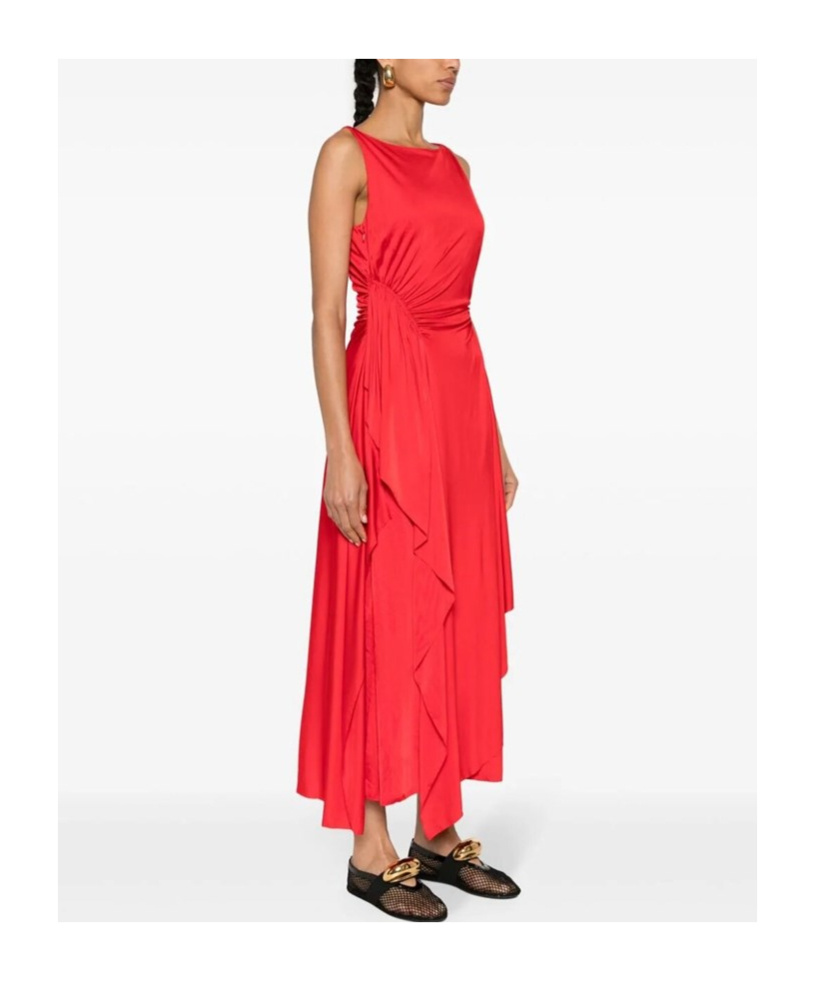 Lanvin Draped Red Midi Dress With Flattering Silhouette In Red